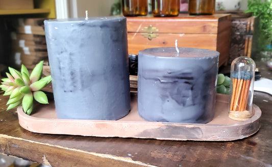 Pillar Candle Set With Cement Tray